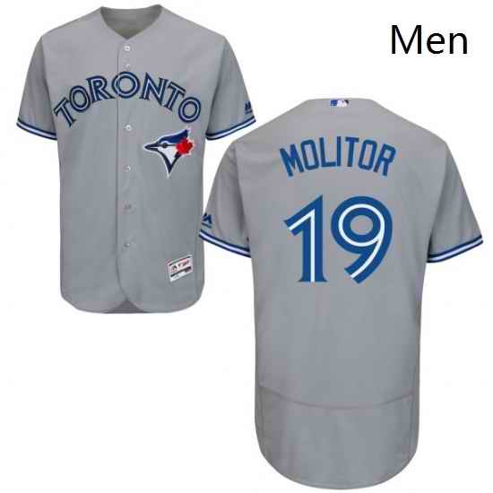Mens Majestic Toronto Blue Jays 19 Paul Molitor Grey Road Flex Base Authentic Collection MLB Jersey